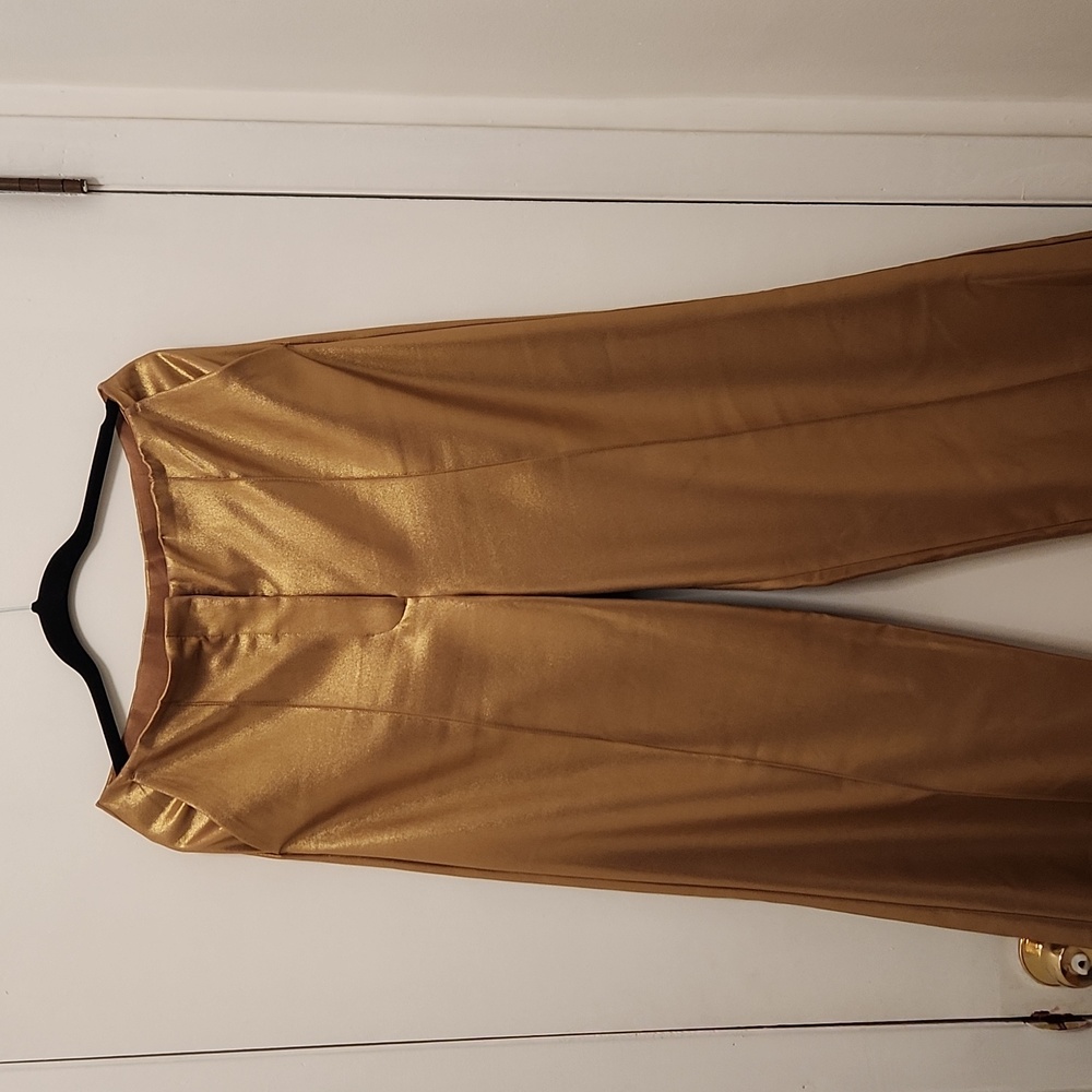 Expresa High Waisted Metallic/Gold Pintuck Wide Leg Pant